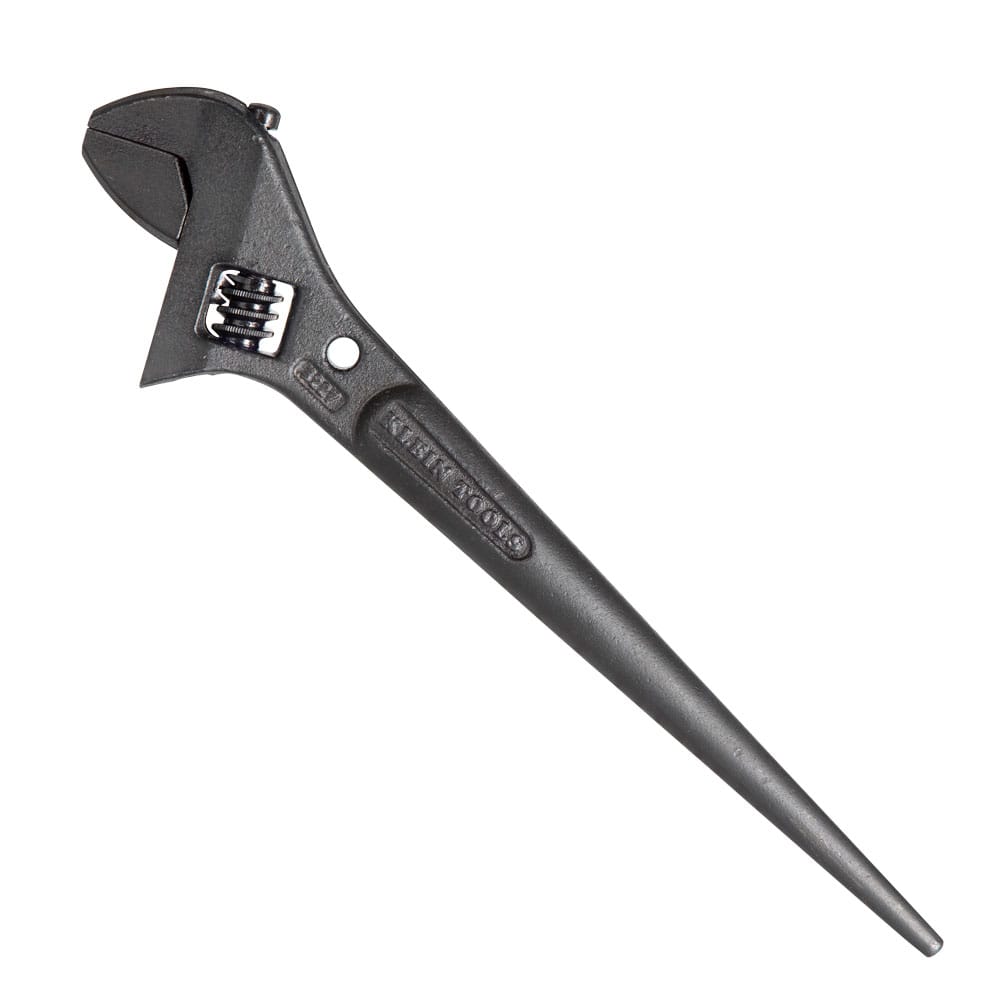 Klein Tools 3227 Adjustable Construction Spud Wrench with tapered alignment handle and adjustable jaw, built for ironworkers and mechanical trades requiring bolt alignment and fastening versatility.