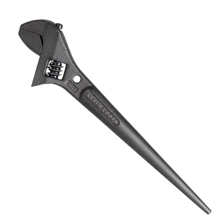 Klein Tools 3227 Adjustable Construction Spud Wrench with tapered alignment handle and adjustable jaw, built for ironworkers and mechanical trades requiring bolt alignment and fastening versatility.