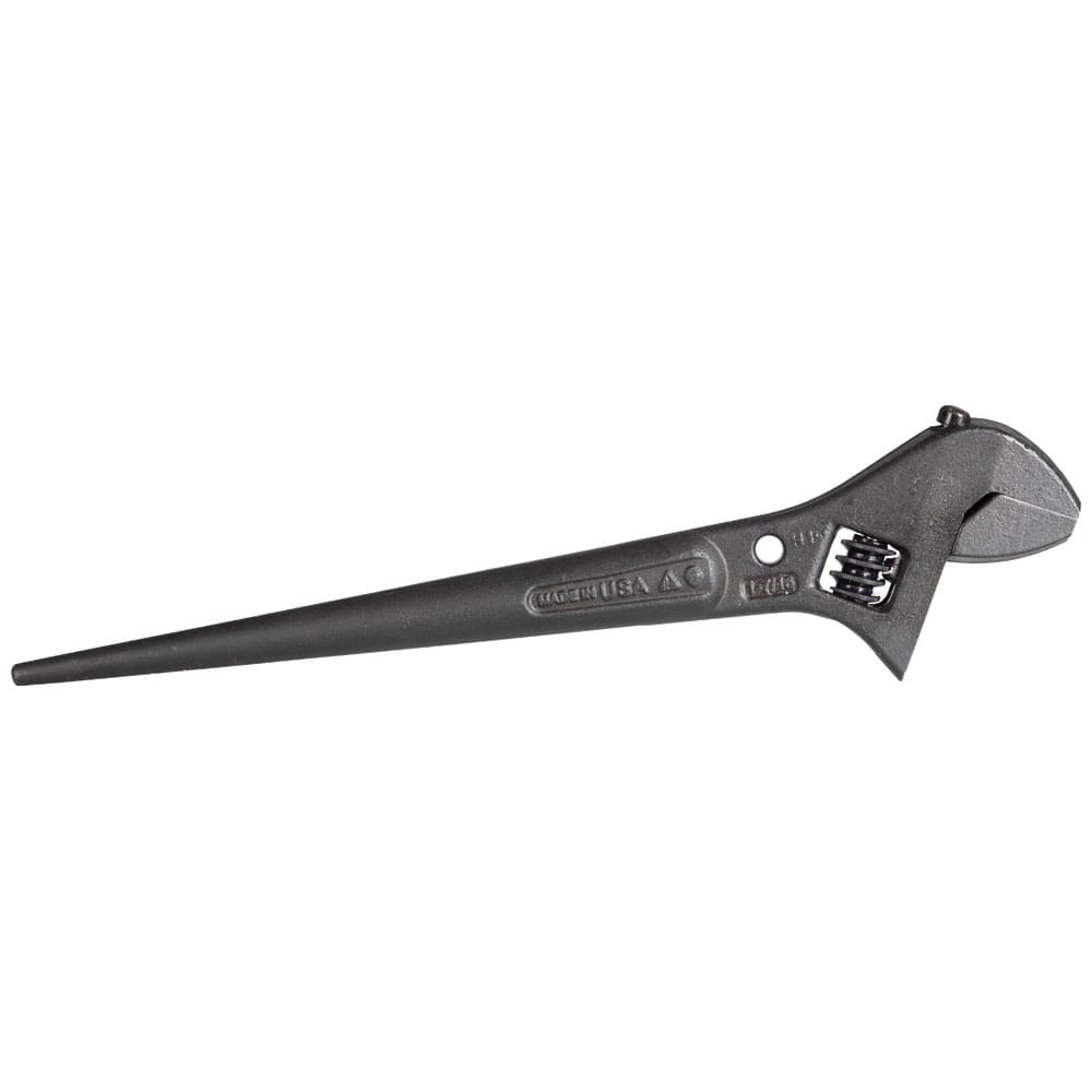 Klein Tools 3227 Adjustable Spud Wrench with tapered spike handle and adjustable jaw, Made in USA design for structural steel alignment and construction fastening work.
