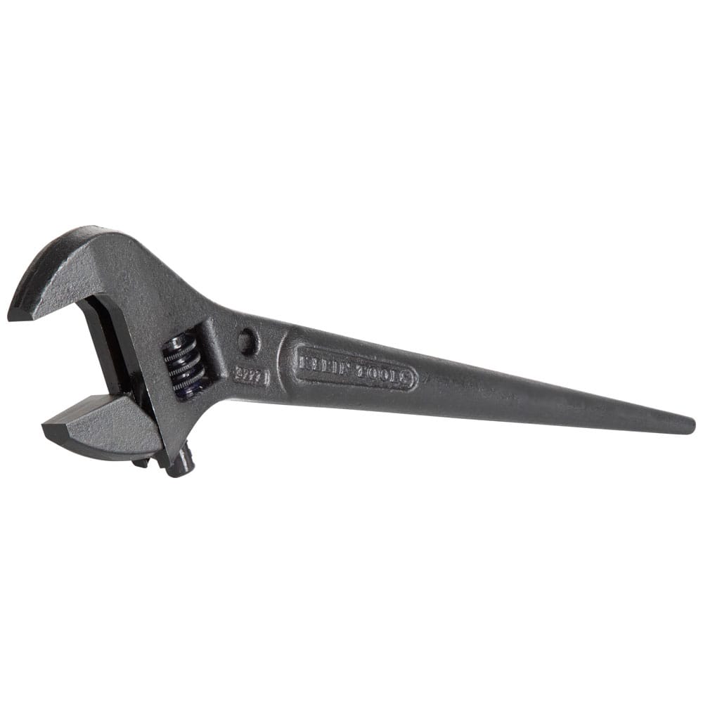 Klein Tools 3227 10 Inch Adjustable Construction Spud Wrench with 1‑7/16 inch jaw opening and tapered alignment handle, engineered for ironworkers and bolt alignment in steel erection.