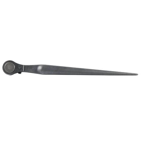 Top-down view of the Klein Tools 3238 1/2-inch square drive spud wrench, displaying the flush reverse side of the heavy-duty ratcheting head and the corrosion-resistant industrial black finish.