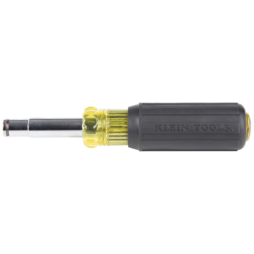 A profile view of the driver handle and shaft with the bit removed, illustrating the tool's conversion into a nut driver.
