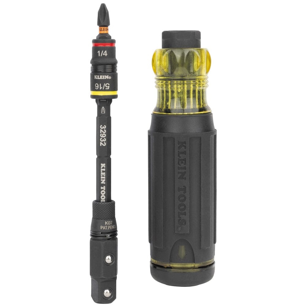 A comparison view showing the separated impact-rated shaft with the KNECT quick connect adapter alongside the main screwdriver handle.
