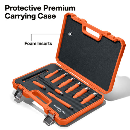Open view of the high-impact protective premium carrying case for the 47120INS set, showing the precision-cut foam inserts that protect and organize the insulated hex bits and drive components.