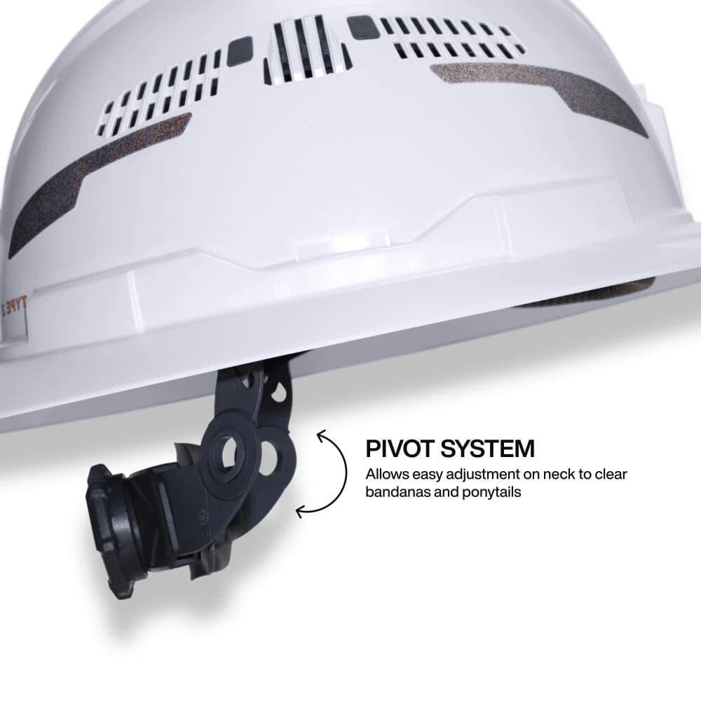 Close-up of the suspension pivot system designed to clear bandanas and ponytails while providing a secure fit.