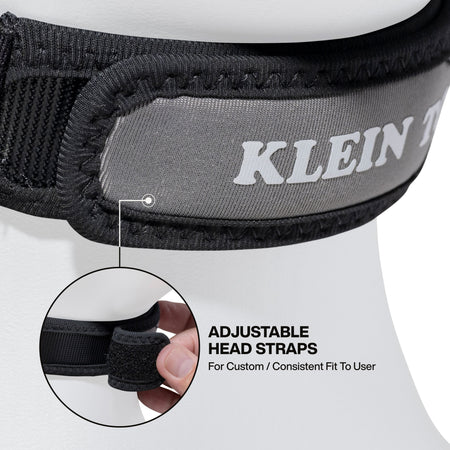 Close-up perspective of the adjustable head straps, featuring a hook-and-loop fastening system designed to provide a custom and consistent fit for various head sizes.