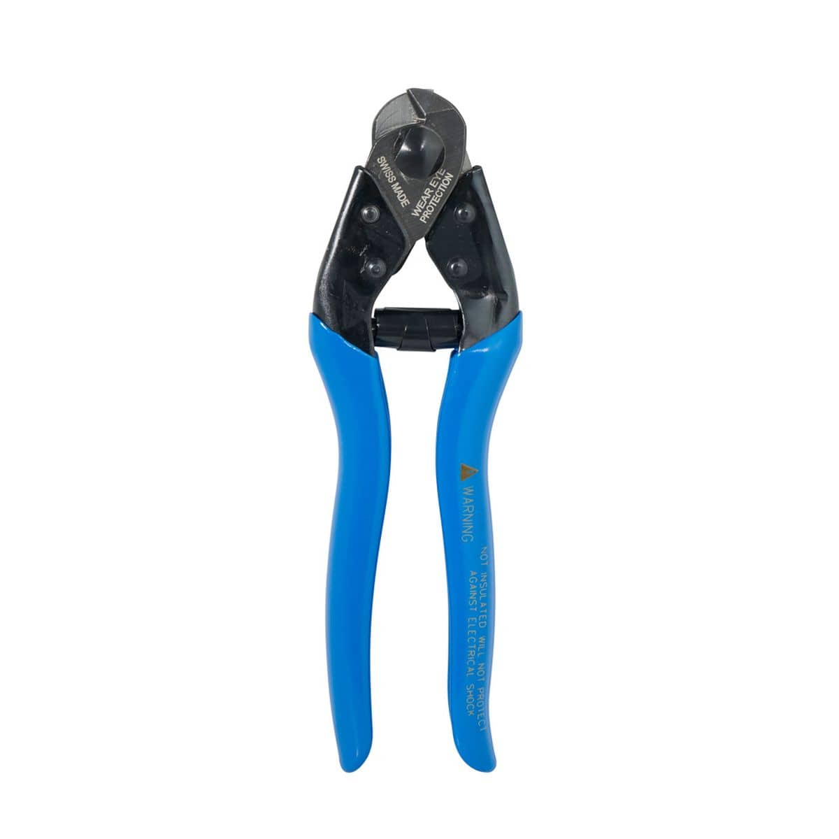 A clean product shot of the 63016 cable cutter in a vertical closed position, highlighting the compact industrial design and the integrated safety lock that keeps handles secure for storage and transport.