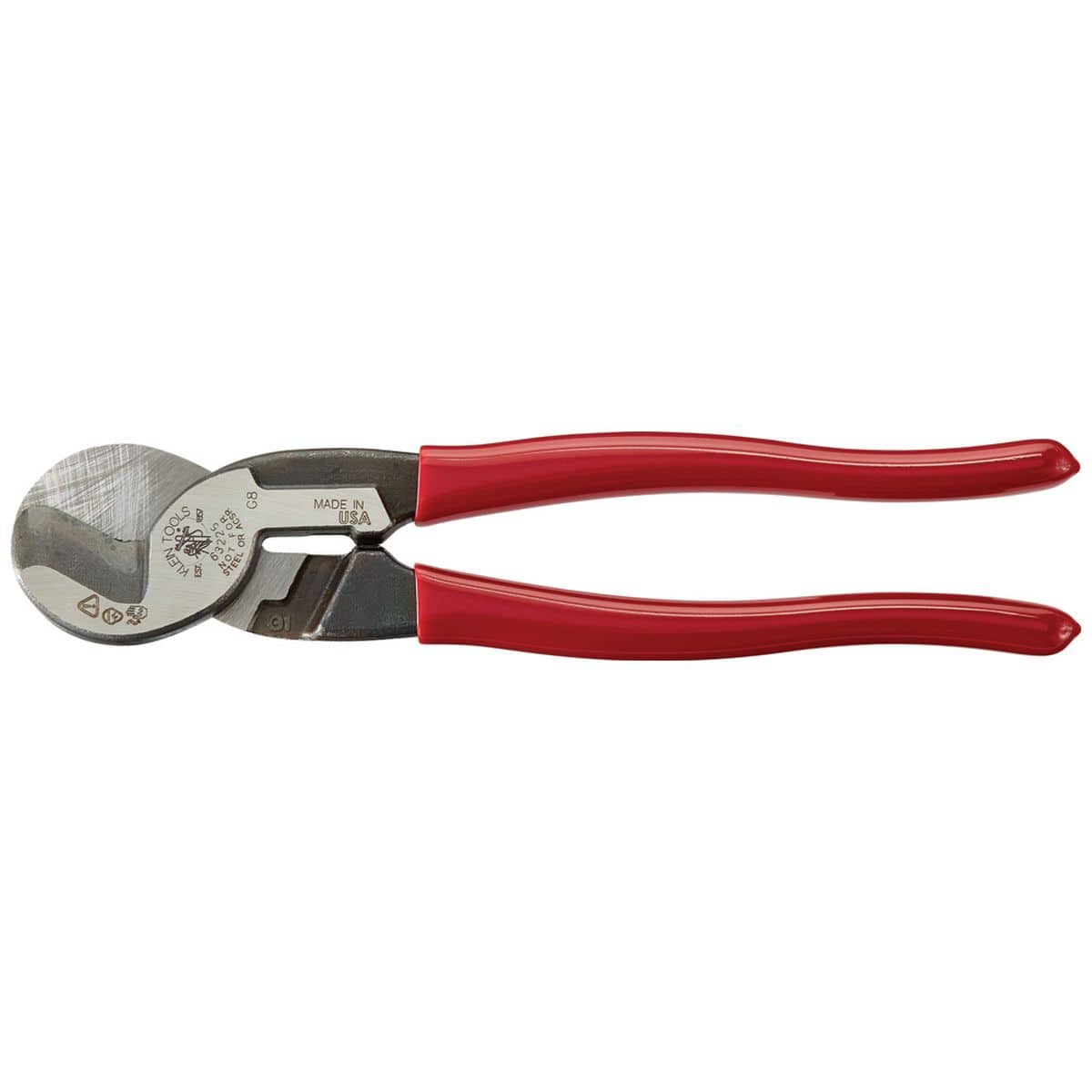 A clean product shot of the Klein Tools 63225 cable cutter in a closed position, emphasizing its compact profile that fits easily into standard electrical tool pouches.