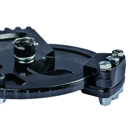Close-up perspective of the shear-type blade tips in an open position, illustrating the deep-hook geometry designed to securely grab and hold large MCM cable and steel rods for a clean, square cut.