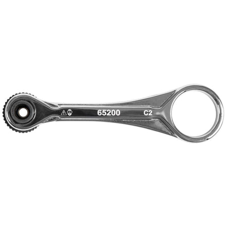 Top-down studio view of the Klein 65200 mini ratchet, showing the 1/4-inch drive head and the large finger loop handle.