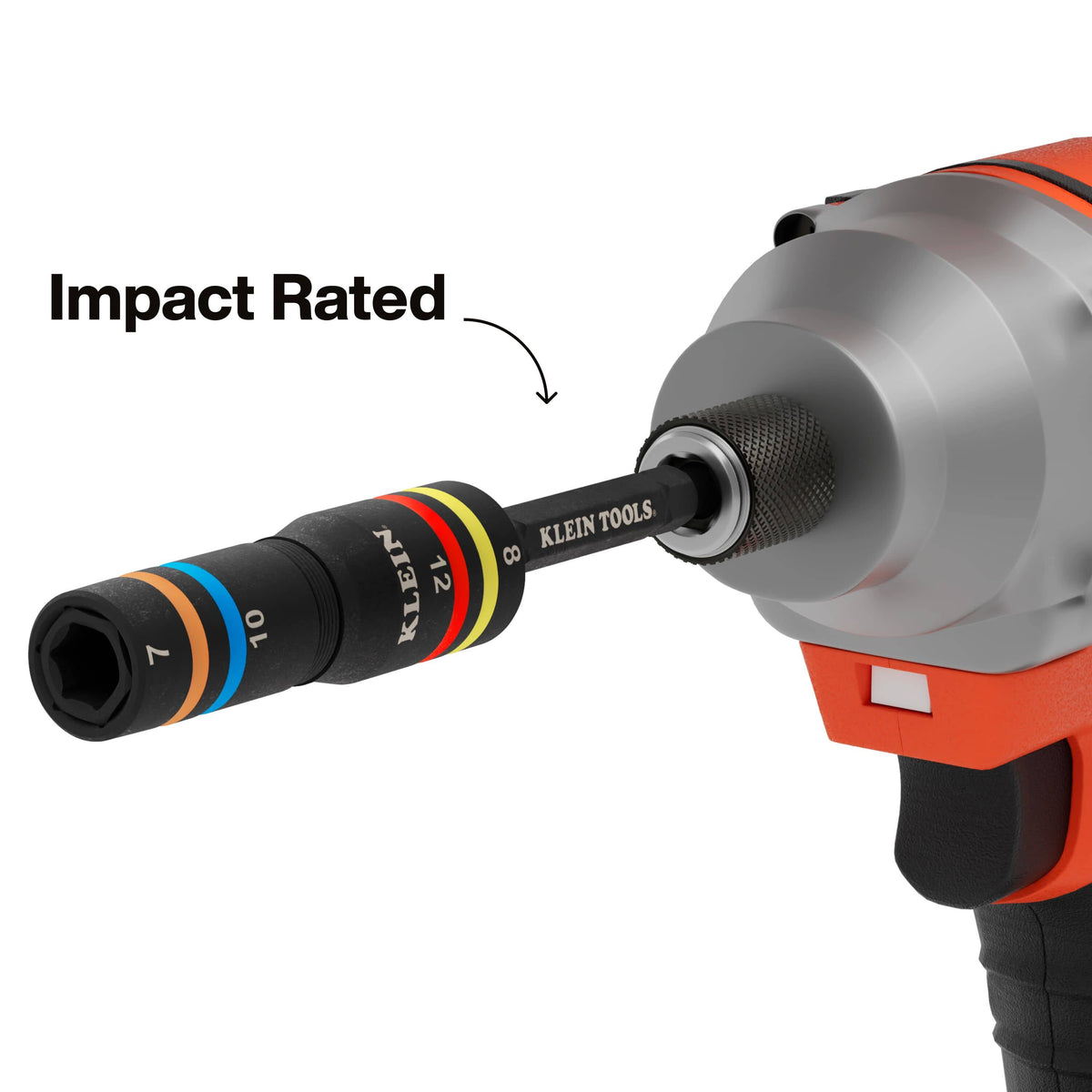 A functional demonstration of the impact-rated quad socket attached to a cordless impact driver, showcasing the modular connection and professional-grade durability for high-torque fastening tasks.