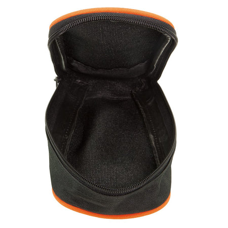 Frontal profile of the 69401 black and orange multimeter pouch. The image emphasizes the high-impact construction and the professional aesthetic that matches the standard line of Klein Tools diagnostic equipment.