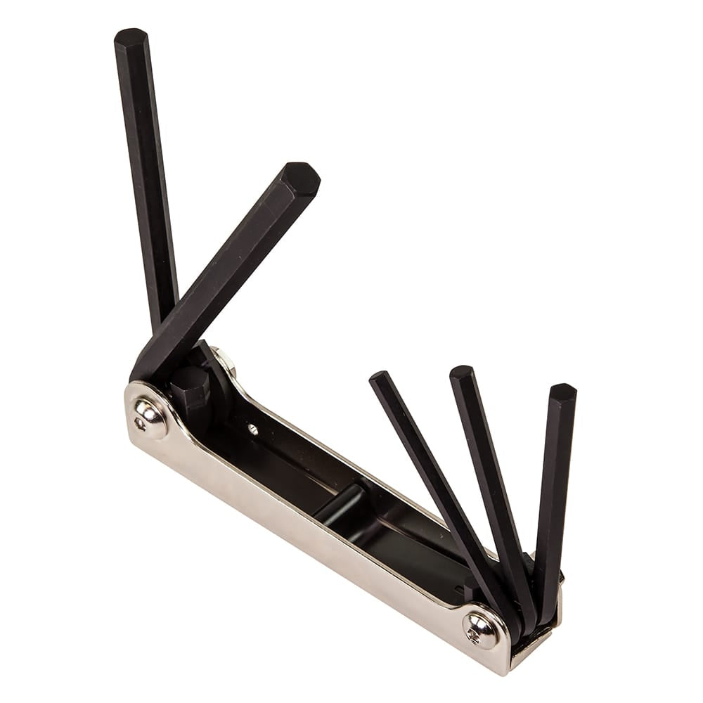Isometric perspective view of the professional folding Allen wrench set, emphasizing the precision-chamfered hex ends designed to eliminate burrs and ensure a perfect fit into heavy-duty fasteners.