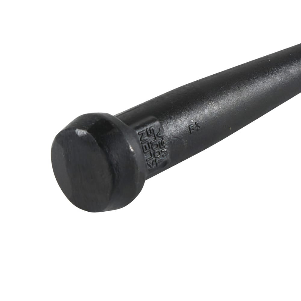 Close-up view highlighting the enlarged angled striking head and squared-off wrench surfaces below the head on the Klein 3256 bull pin.