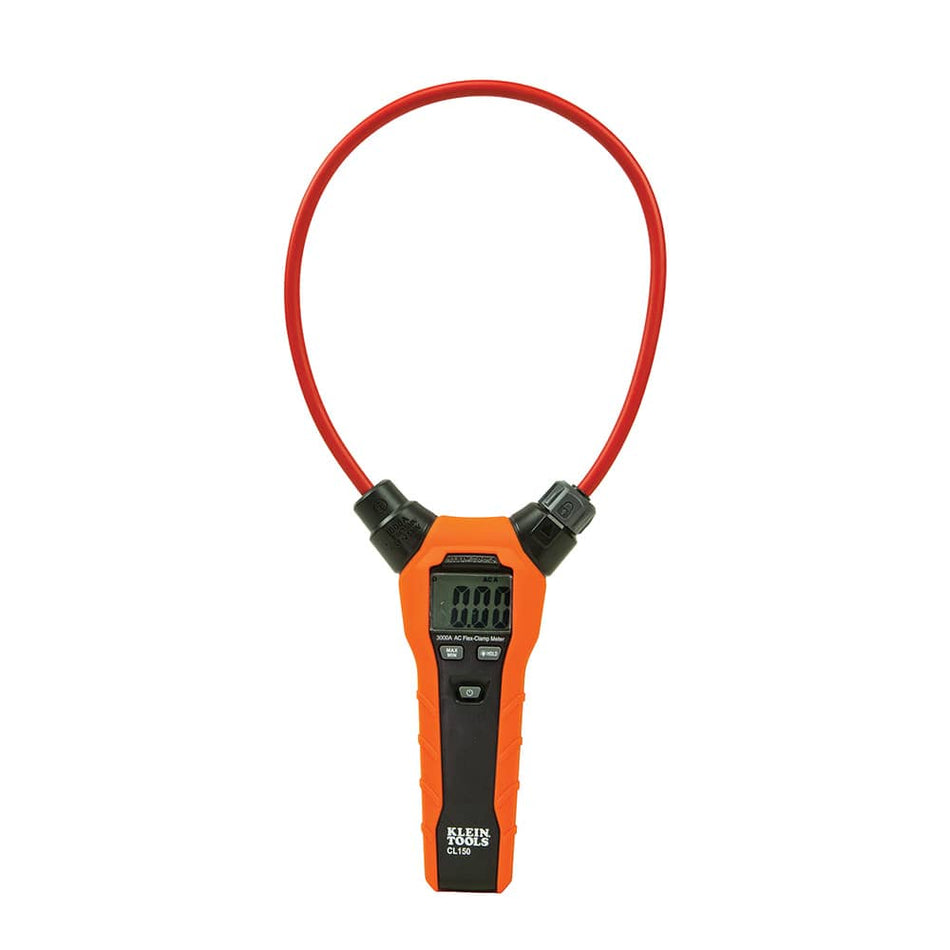 Klein Tools CL150 Flexible Clamp Meter 3000A AC Digital Electrical Tester True RMS CAT IV 600V Backlit LCD with 18 Inch Flex Coil for Bunched Wires