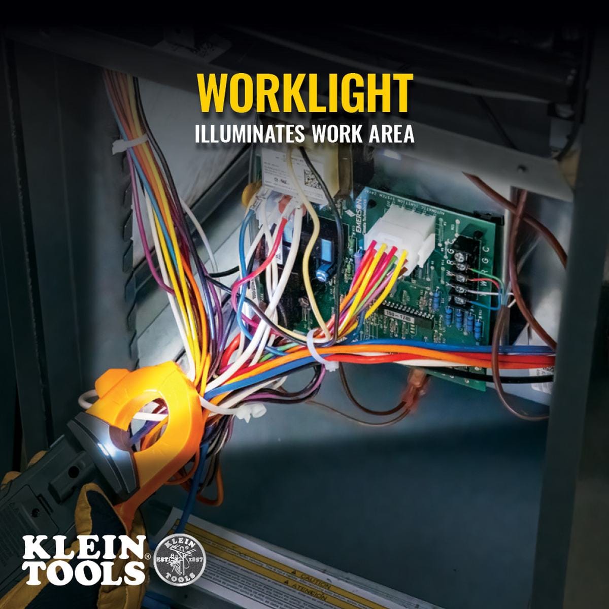 A detailed view of the CL445 dual-display backlit LCD screen. The high-contrast display is shown monitoring a live circuit, simultaneously displaying a real-time reading of 10.51 Amps and 119.8 Volts, illustrating the tool's advanced multi-measurement capabilities for HVAC diagnostics.