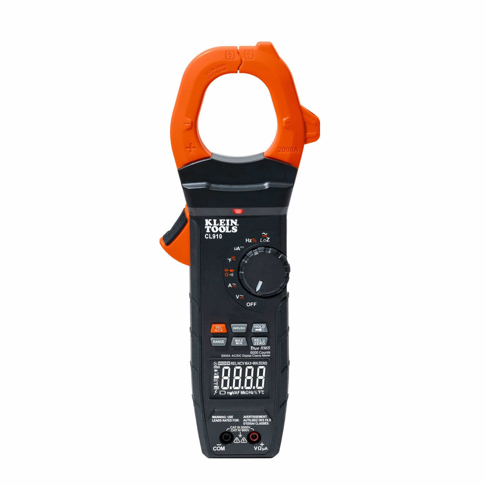 Klein Tools CL910 2000A AC/DC Auto-Ranging TRMS Digital Clamp Meter with Worklight 2000V High Voltage Tester for Solar Wind and Power Distribution
