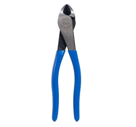 A vertical studio view of the Klein Tools D2000-48 heavy-duty diagonal cutters, featuring the iconic blue handform handles and the professional polished steel head with an angled nose for tight work areas.