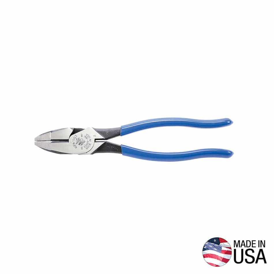 Klein Tools D20009NE Linemans Pliers 9 Inch Heavy Duty High Leverage Side Cutting ACSR Wire Cutter Plastic Dipped Grip Handform Pull Line Steel Tool
