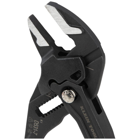 Macro view of the 7-inch compact plier wrench head from the D53102KIT set, showing the smooth parallel jaws and adjustment teeth.