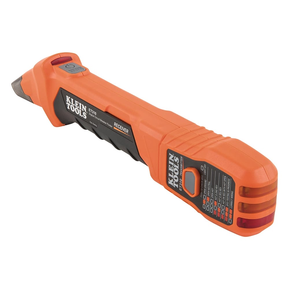 An angled view of the orange and black receiver wand lying flat, showcasing the power button, grip texture, and the sensing tip.
