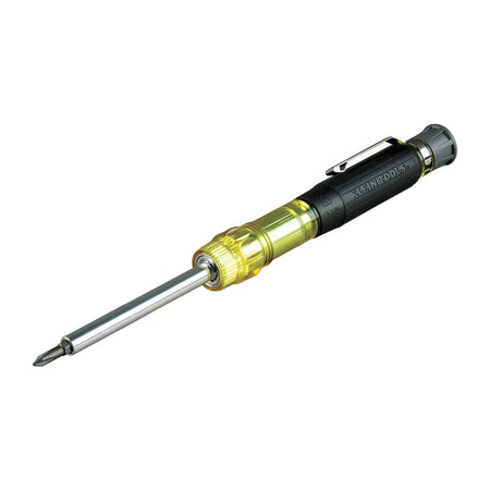 Klein 32614 precision pocket screwdriver assembled with bit tip extended and ready for delicate low-voltage electrical work.