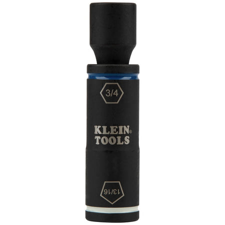 Klein 66080 2-in-1 flip socket mounted on its 1/2-inch square drive adapter displaying laser-etched size callouts and color rings.