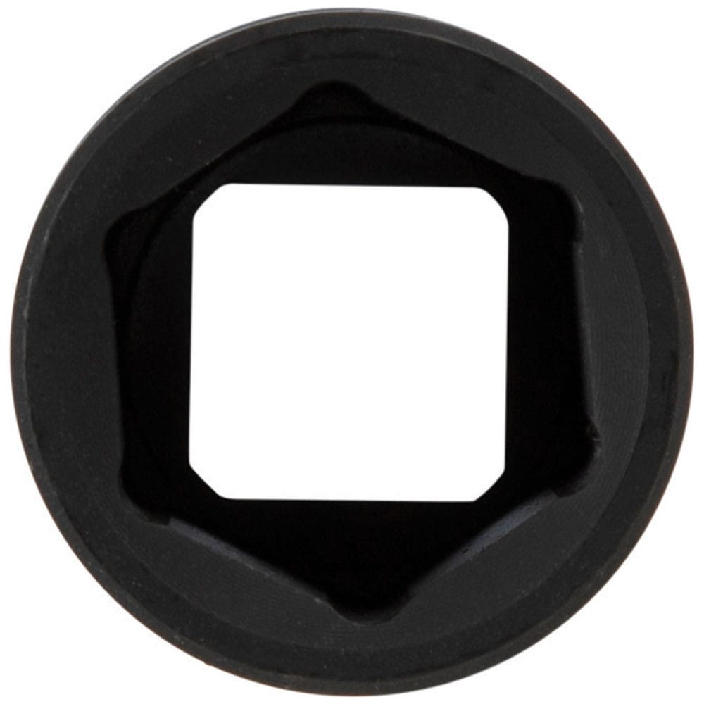 Direct end view showing the 6-point 3/4-inch hex opening and internal square drive pass-through profile of the Klein flip socket.