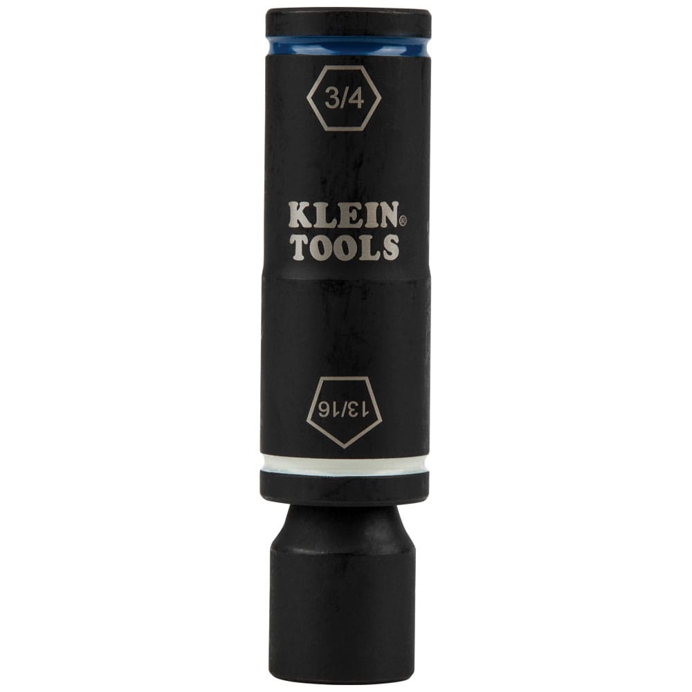 Klein 66080 flip socket reversed on its 1/2-inch drive extension adapter to engage 3/4-inch hex lag bolts.