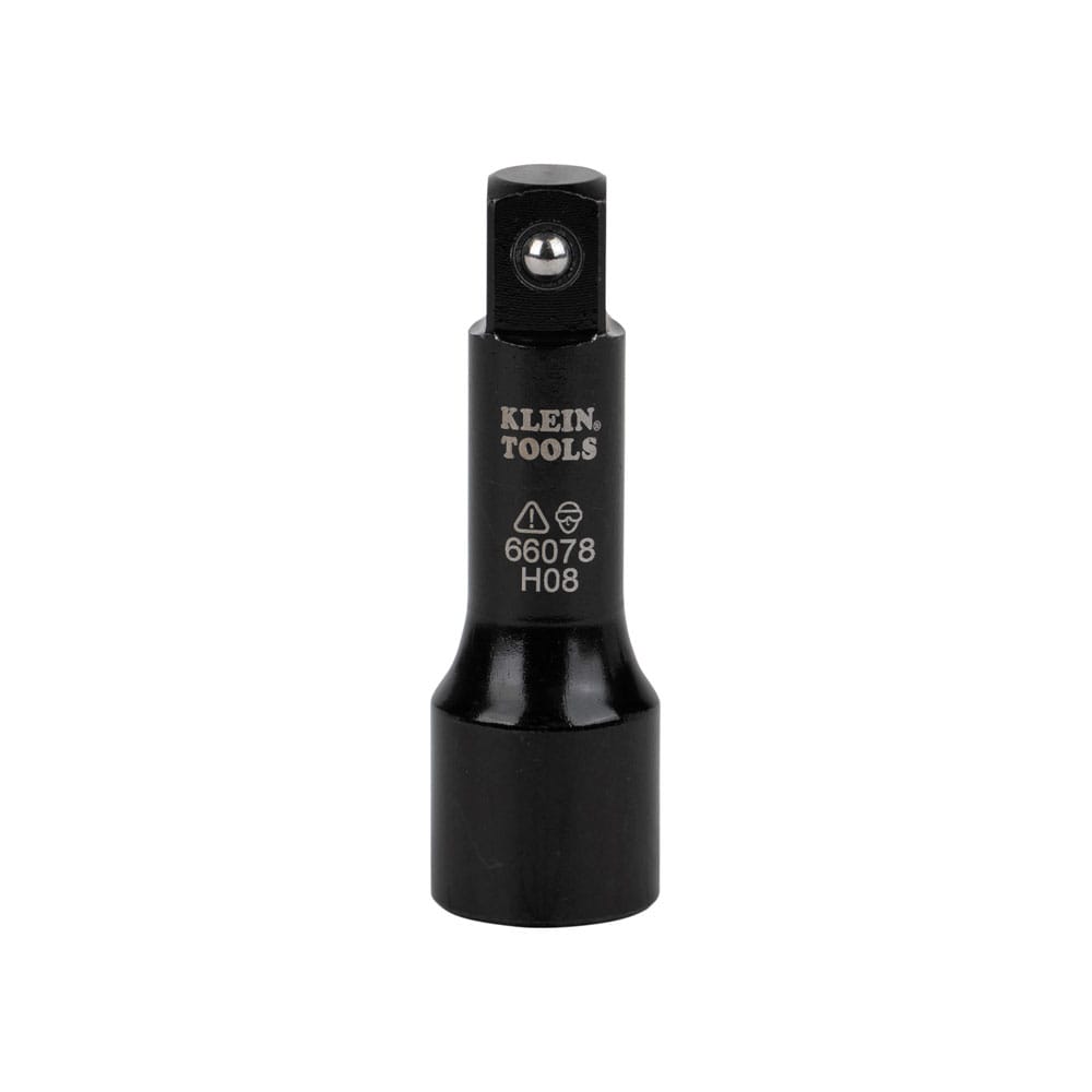 Klein 66078 3-inch large flip impact socket adapter forged from 4140 steel showing laser-etched branding and top detent ball.