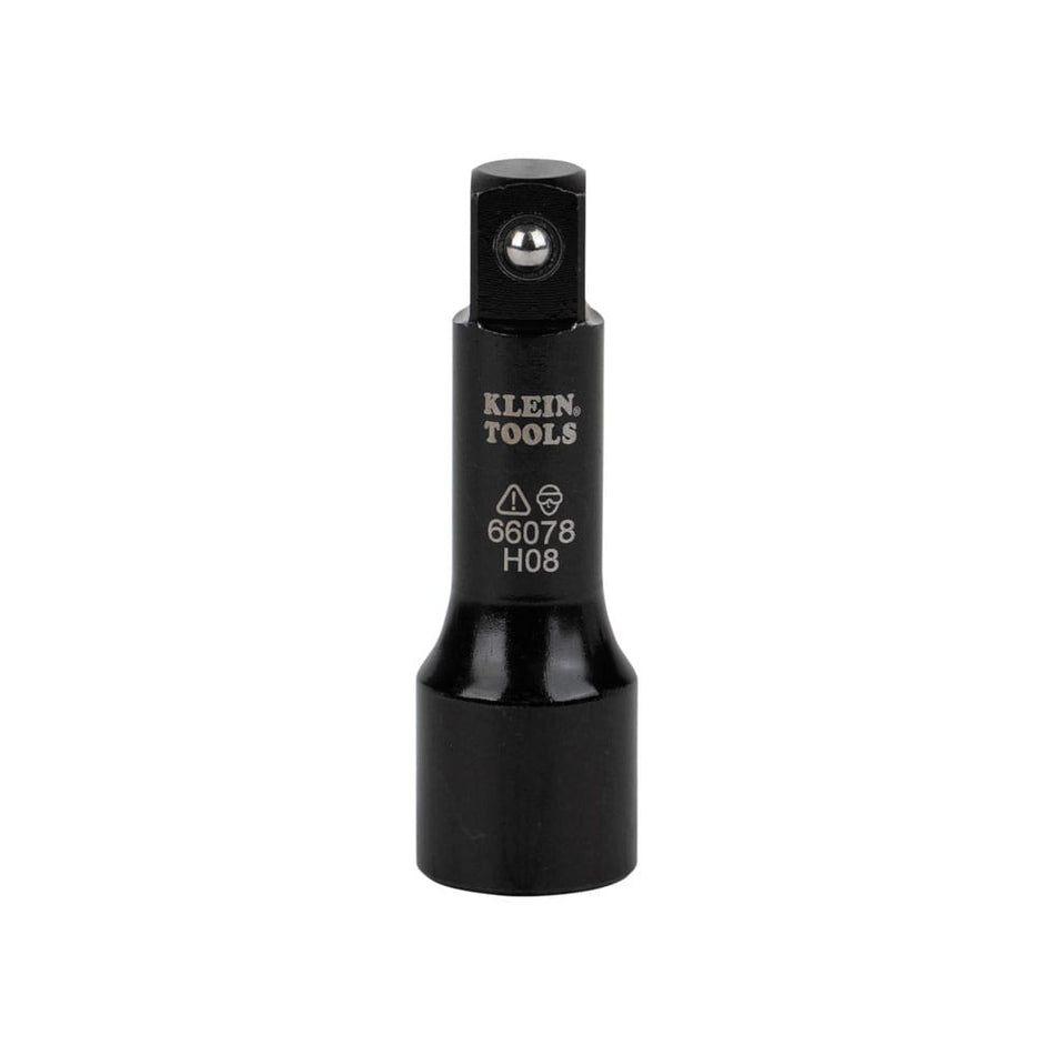 Klein 66078 3-inch large flip impact socket adapter forged from 4140 steel showing laser-etched branding and top detent ball.