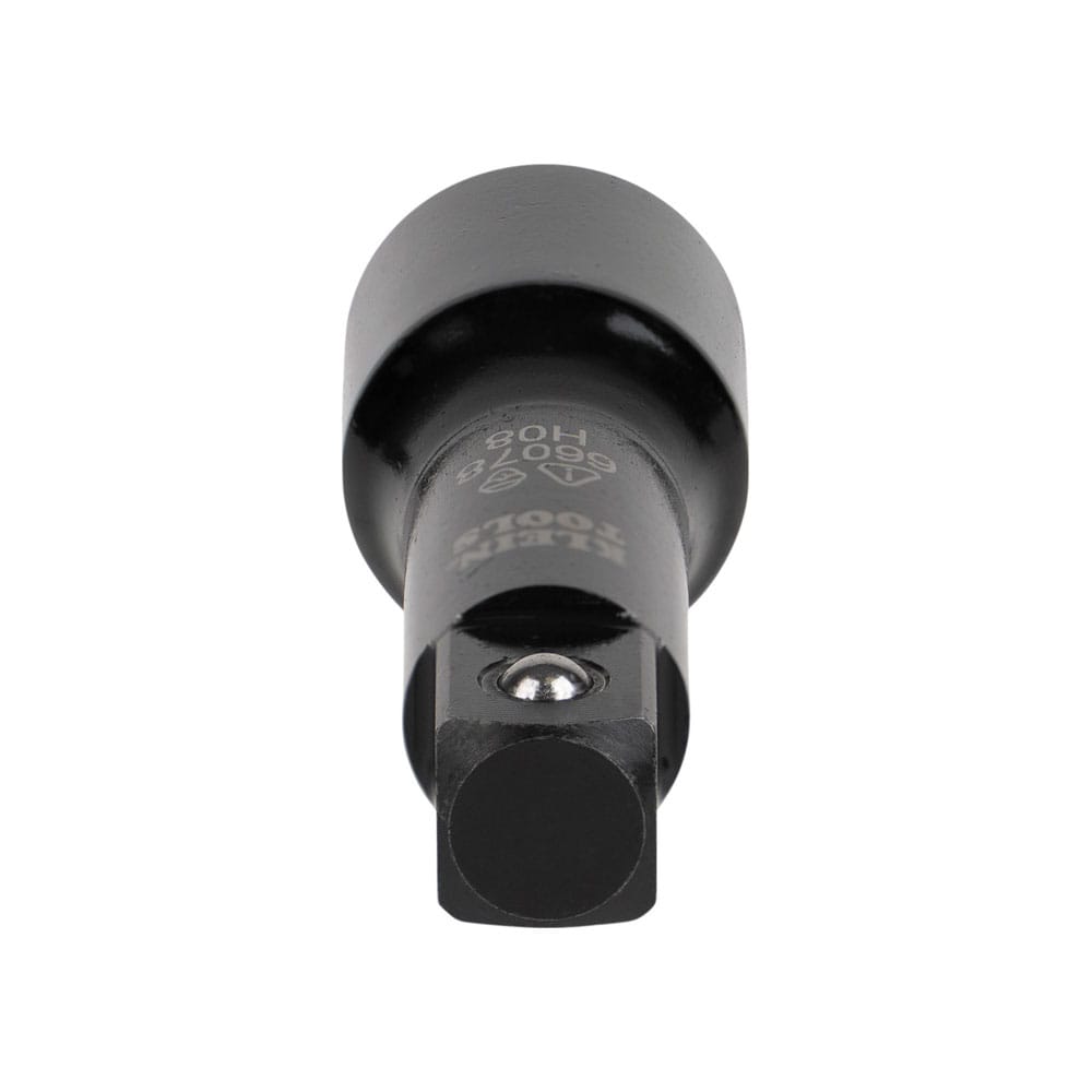 Direct top-down view of the 1/2-inch square male drive anvil on the Klein 66078 4140 alloy steel flip socket adapter.
