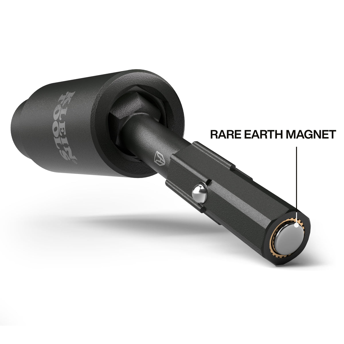 Diagram showing the internal rare-earth magnet embedded in the hex shank end of the Klein 32980 adapter for firm bit and fastener retention.