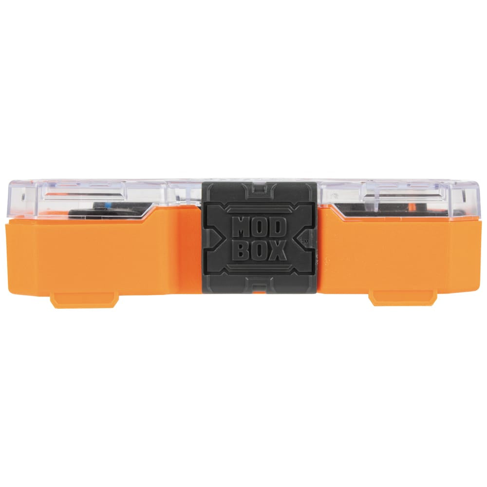 Front profile view of the closed Klein MODbox storage case showing the heavy-duty front latch and low-profile hard plastic housing.