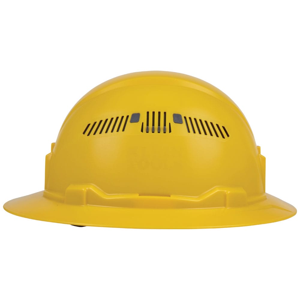 Close-up profile of the sliding side ventilation shutters on the Klein 60262 hard hat engineered for temperature regulation and airflow.