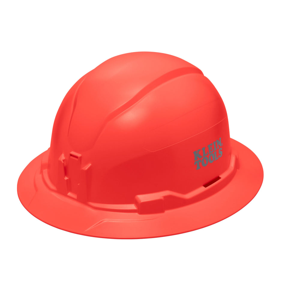 Klein Tools Hard Hat 60860BR Full Brim Non-Vented Class E Orange Safety Helmet (20 kV Dielectric Type 1 ANSI Z89.1 6-Point Ratchet Head Protection)