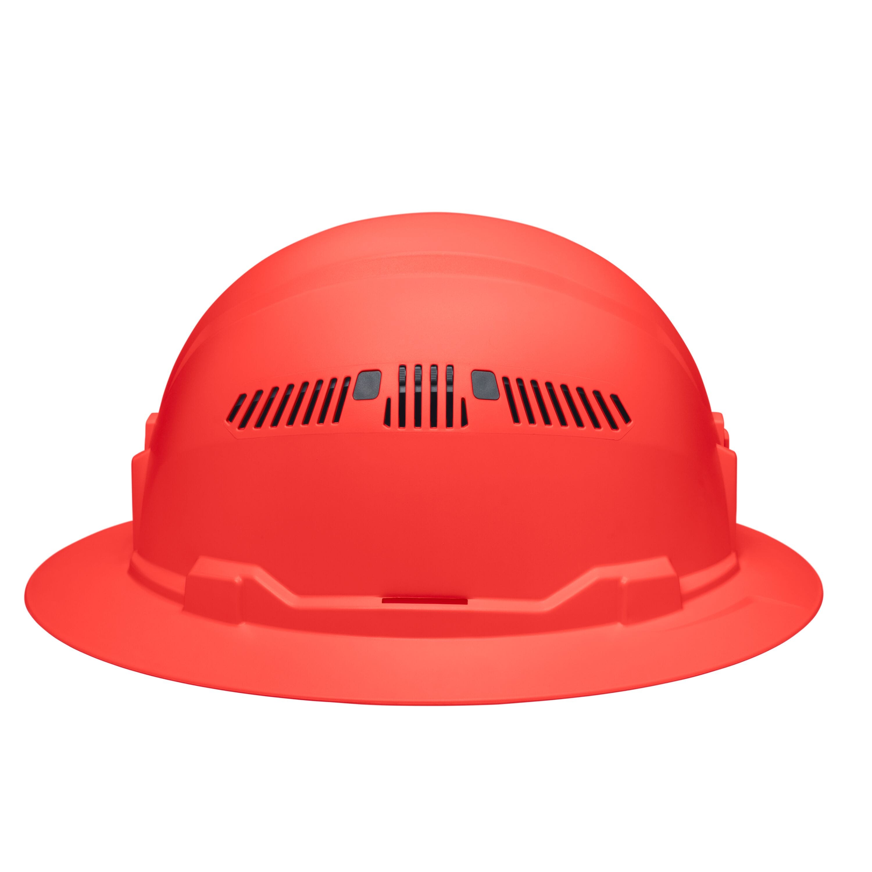 Close-up profile of the sliding side ventilation shutters on the Klein 60861BR hard hat engineered for temperature regulation and airflow.