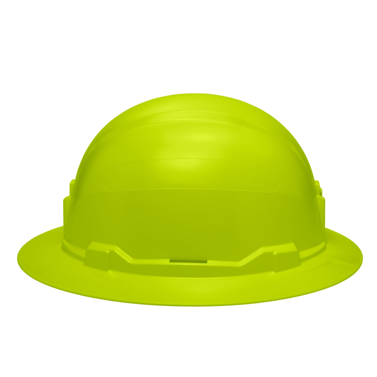 Side profile of the Klein 60910 hi-vis lime non-vented hard hat displaying the solid PC/ABS shell engineered for 20kV electrical dielectric isolation.