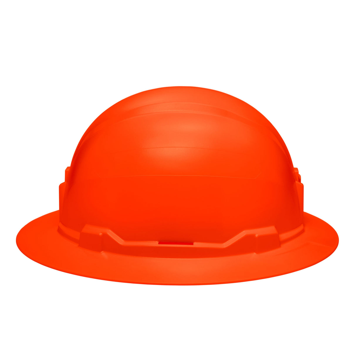Side profile of the Klein 60930 hi-vis orange non-vented hard hat displaying the solid PC/ABS shell engineered for 20kV electrical dielectric isolation.