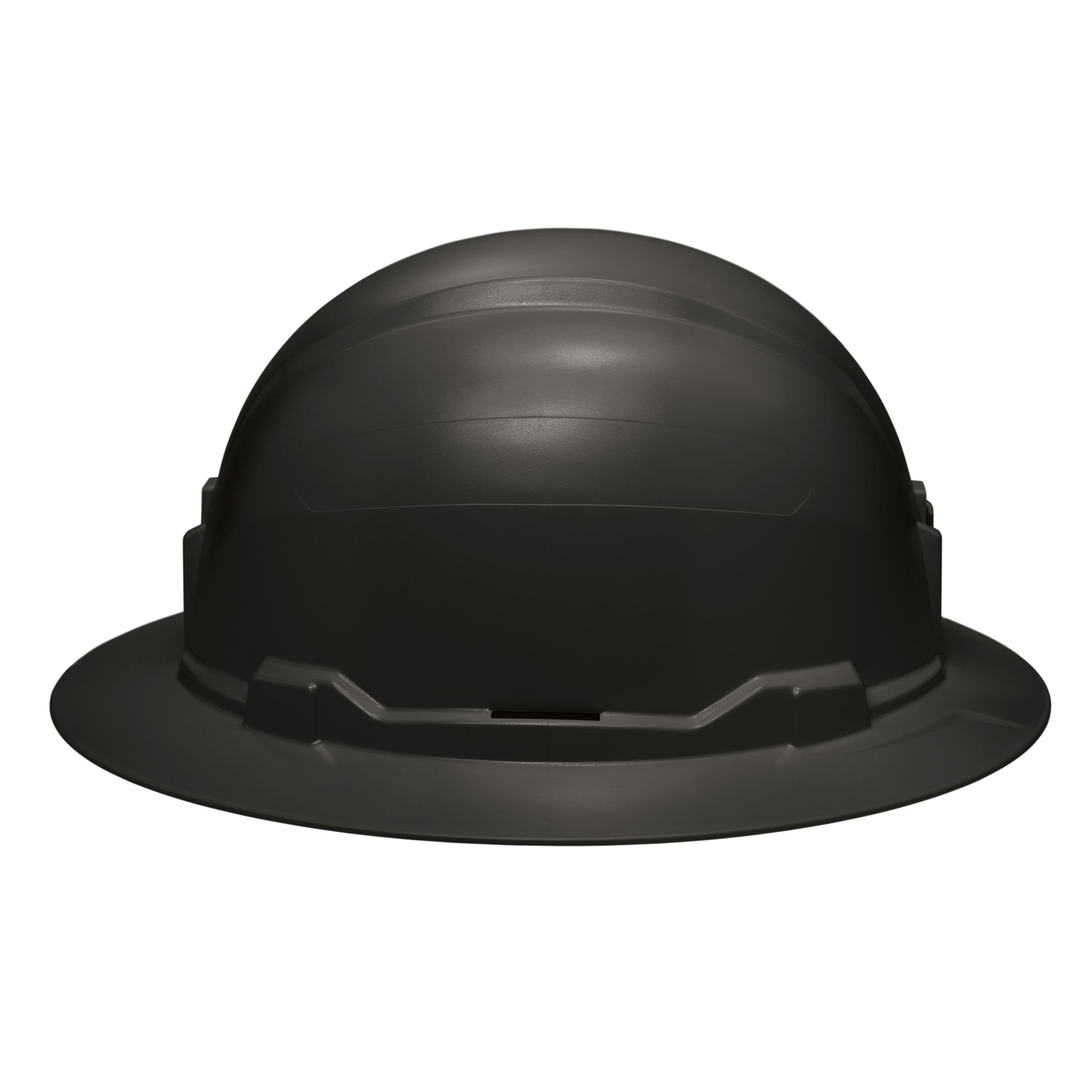 Side profile of the Klein 60960 black non-vented hard hat displaying the solid PC/ABS shell engineered for 20kV electrical dielectric isolation.