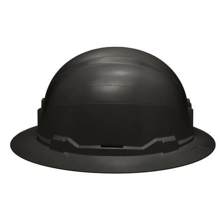 Side profile of the Klein 60960 black non-vented hard hat displaying the solid PC/ABS shell engineered for 20kV electrical dielectric isolation.