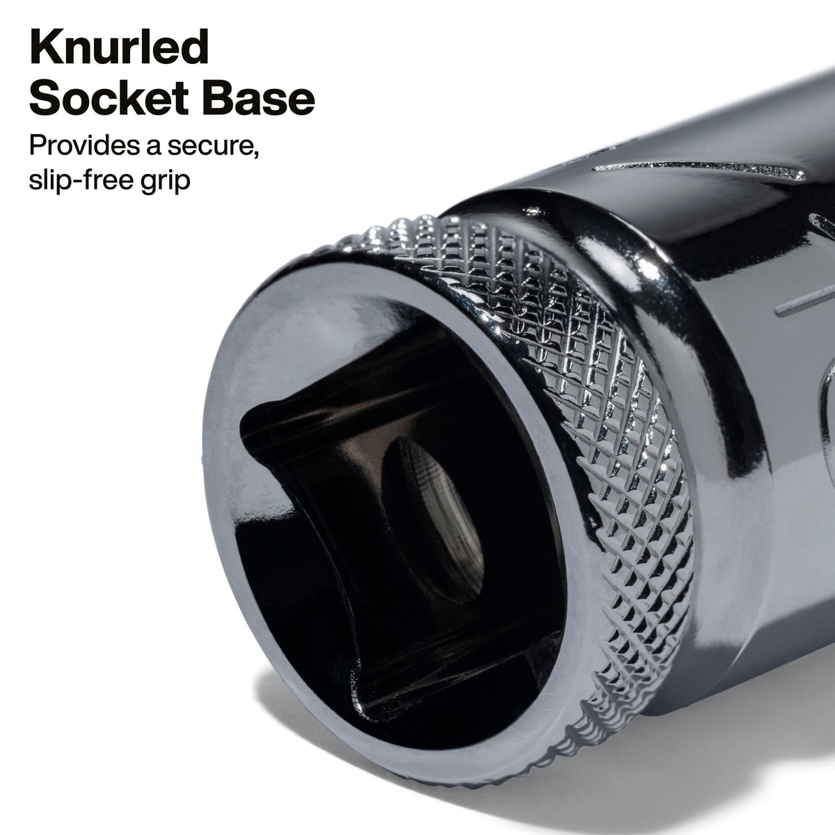 Macro view of the knurled socket base ring designed to give technicians positive finger grip for hand-starting threaded fasteners.