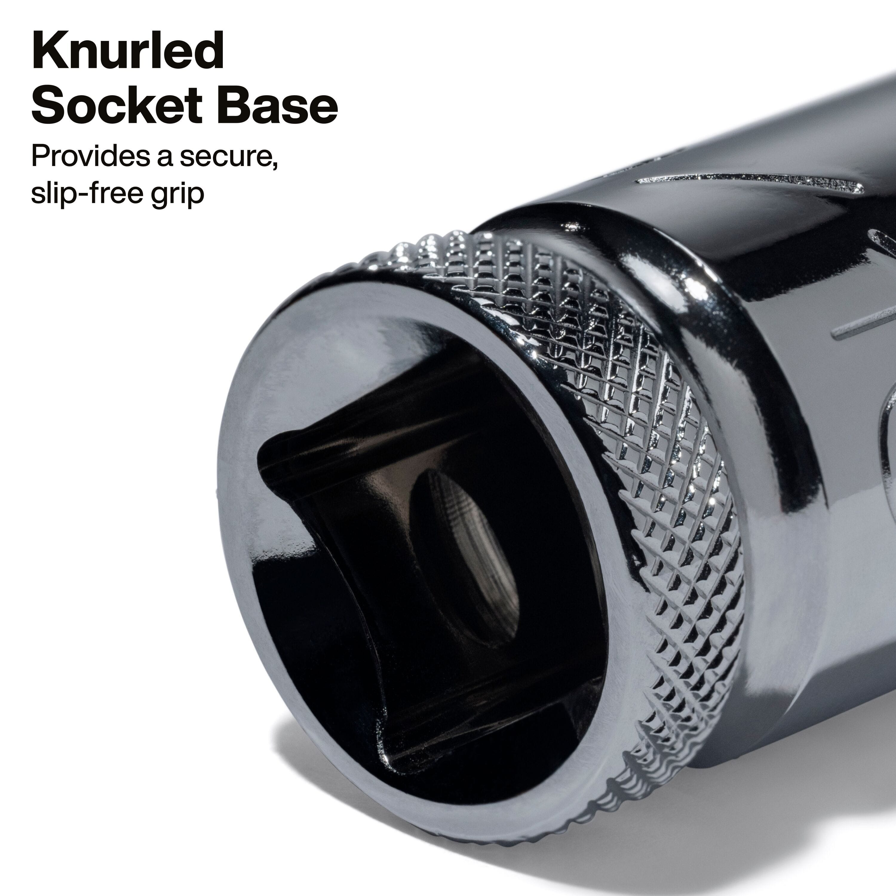 Macro view of the knurled socket base ring designed to give technicians positive finger grip for hand-starting threaded fasteners.