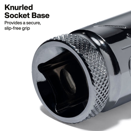 Macro view of the knurled socket base ring designed to give technicians positive finger grip for hand-starting threaded fasteners.