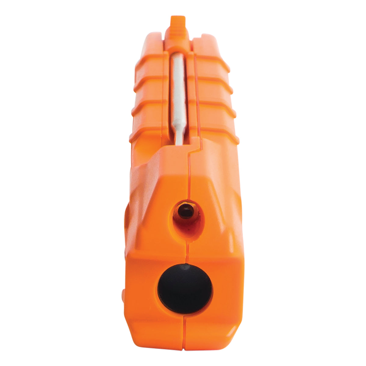 Side-view silhouette of the Klein Tools IR07 highlighting its slim, pocket-sized profile. This view shows the folding probe in its stowed position and the secondary sensor housing, emphasizing the compact engineering suitable for field service technicians.