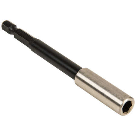 Klein 32791 4-inch impact bit extension with 1/4-inch hex shank and magnetic steel receiver collar for extended reach driving.