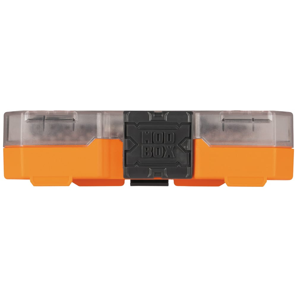 Closed Klein MODbox compact case for the 33800 bit set featuring a rugged orange base, clear lid, and heavy-duty front latch.