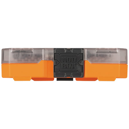 Closed Klein MODbox compact case for the 33800 bit set featuring a rugged orange base, clear lid, and heavy-duty front latch.
