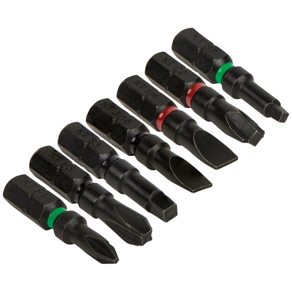 Klein Tools Impact Driver Bits 32796 1 1/4 Inch 7 Pack (1/4 Inch Hex Shank S2 Steel Phillips Square Slotted Combo Power Screwdriving Set)