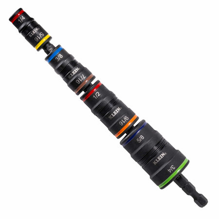 Klein Tools 32934 flip socket set stores 8 SAE hex sizes and a bit holder on one shaft to speed up HVAC and electrical fastening.